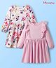 Honeyhap 100% Premium Cotton Full Sleeves Frock with Floral Print & Frill Detailing  Pack of 2 - Pink & White