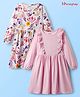 Honeyhap 100% Premium Cotton Full Sleeves Frock with Floral Print & Frill Detailing  Pack of 2 - Pink & White