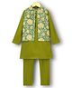 Pine Kids Woven Full Sleeves Kurta Pajama Set with Ethnic Jacket & Floral Print - Olive Green