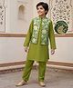 Pine Kids Woven Full Sleeves Kurta Pajama Set with Ethnic Jacket & Floral Print - Olive Green