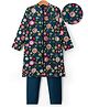 Pine Kids Woven Full Sleeves Kurta Pajama Set with Floral Embroidery & Sequin Detailing - Navy Blue