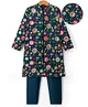 Pine Kids Woven Full Sleeves Kurta Pajama Set with Floral Embroidery & Sequin Detailing - Navy Blue