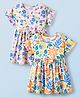 Honeyhap Premium Cotton Half Sleeves Frocks With Bio Finish & Floral Print Pack Of 2 - Pink Tulle & Bright White