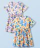 Honeyhap Premium Cotton Half Sleeves Frocks With Bio Finish & Floral Print Pack Of 2 - Pink Tulle & Bright White