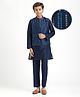 Pine Kids Woven Full Sleeves Mandarin Collar Kurta Pyjama Set With Sequin Detailing Jacket - Blue