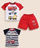 Little Marine Cotton Blend Knit Half Raglan Sleeves Vehicles Printed & Striped Tees & Shorts Set - White & Navy Blue