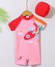 Babyhug Half Raglan Sleeves Legged Swimsuit With Rocket Print - Pink