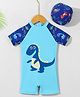 Babyhug Half Raglan Sleeves Legged Swimsuit With Dino Print & Cap - Light Blue
