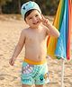 Babyhug Swimming Trunk With Animal Print & Cap - Sea Green