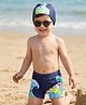 Babyhug Swimming Trunk With Dino Print & Cap - Navy Blue