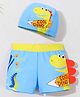 Mark & Mia Swimming Trunks With Dino Print & Cap - Light Blue