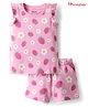 HoneyHap Premium 100%   Cotton Knit Frill Sleeves Co-ords Shorts Night Suit with Bio Finish & Tropical Theme Print - Bonbon