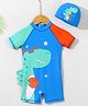 Mark & Mia Half Raglan Sleeves Legged Swimsuit With Dino Print & Cap - Blue