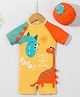 Mark & Mia Half Raglan Sleeves Legged Swimsuit With Dino Print & Cap - Orange