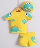 Babyhug Half Raglan Sleeves Two Piece Swimsuit With Dino Print & Cap - Yellow