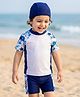 Babyhug Half Raglan Sleeves Two Piece Swimsuit With Nautical Theme & Cap - White