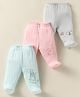 Zero Sinker Woven Footed Bootie Leggings With Animal Print Pack Of 3 - Pink Grey & Light Blue