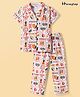 Honeyhap Premium 100% Cotton Knit With Bio Finish Half Sleeves Co-Ord Night Suit With Fruit Print - Orange Ochre