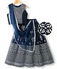 Pine Kids Woven Sleeveless Choli Lehenga & Dupatta Set with Floral Foil Print - Navy Blue