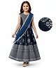 Pine Kids Woven Sleeveless Choli Lehenga & Dupatta Set with Floral Foil Print - Navy Blue