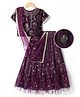 Pine Kids Woven Half Sleeves Printed Choli Lehenga Set With Sequin Detailing & Dupatta Set - Wine