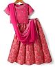 Pine Kids Woven Half Sleeves  Choli Lehenga Set with Dupatta & Floral Print & Embroidery - Dark Pink