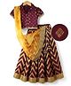Pine Kids Woven Half Sleeves Choli Lehenga Set with Dupatta & Zari Detailing - Wine