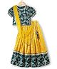Pine Kids Woven Half Puffed Sleeves Floral Glitter Printed Choli Lehenga Set with Dupatta & Lace Detailing - Yellow