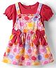 Babyhug Cotton Knit Half Sleeves Inner T-Shirt & Frock with Floral & Bow Applique  - Pink & Red