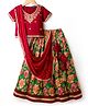 Pine Kids Woven Half Sleeves Choli Lehenga & Dupatta Set With Floral Print & Embriodered - Green
