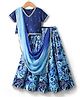 Pine Kids Woven Half Sleeves Choli Lehenga Set with Dupatta Floral Print Embroidery & Sequin Detailing - Blue