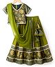 Pine Kids Woven Half Sleeves Choli Lehenga & Dupatta Set With Floral Print - Green