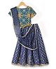Pine Kids Woven Half Sleeves Floral Printed Choli Lehenga Set with Dupatta - Navy Blue