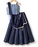 Pine Kids Woven Sleeveless Choli Lehenga Set with Dupatta Print Embroidery & Sequin Detailing - Navy Blue