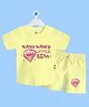 The Peppy Tend 100% Cotton Family Theme Half Sleeves Nanu Nanis Little Gem Text Printed Coordinating Tee & Shorts Set - Yellow