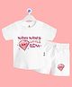 The Peppy Tend 100% Cotton Family Theme Half Sleeves Nanu Nanis Little Gem Text Printed Coordinating Tee & Shorts Set - White