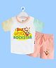 The Peppy Tend 100% Cotton Family Theme Half Sleeves Buas Little Rockstar Text Printed Coordinating Tee & Shorts Set - Multi Colour