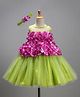 Li&Li Boutique Netted Neck & Flower Work Dress - Pink & Lime