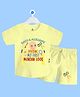 The Peppy Tend 100% Cotton Mundan Theme Half Sleeves Bald And Awesome Rocking My First Mundan Look Printed Tee & Coordinating Shorts Set - Yellow