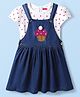 Babyhug  Cotton Knit Half Sleeves Inner T-Shirt & Frock with Cupcake Embroidery & Heart Print - Blue & White