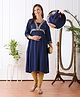 Bella Mama Viscose Woven Three Fourth Sleeves Maternity Kurta With Embroidered Yoke - Navy Blue