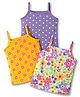 Babyhug 100% Cotton Single Jersey Knit Sleeveless Antibacterial Slips With Polka Dots & Floral Print Pack Of 3 - Yellow Light Green & Purple