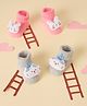 Kicks & Crawl Cotton Pack Of 2 Baby Animals Applique Detailed Anti Skid 3D Socks - Pink & Grey