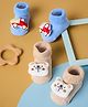 Kicks & Crawl Cotton Pack Of 2 Vehicle & Bear Applique Detailed Anti Skid 3D Socks - Blue & Brown
