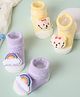 Kicks & Crawl Pack Of 2 Rainbow & Baby Animal Applique Detailed 3D Socks - Purple & Yellow