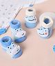 Kicks & Crawl Cotton Pack Of 2 Cow & Crocodile 3D Applique Detailed Anti Skid Socks - Blue