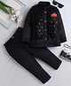 Fourfolds Full Sleeves Solid Indo Blazer & Trouser Set With Embroidered Waistcoat - Black