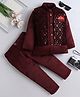 Fourfolds Full Sleeves Solid Indo Blazer & Trouser Set With Embroidered Waistcoat - Wine