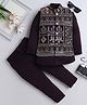 Fourfolds Full Sleeves Solid Indo Blazer & Trouser Set With Embroidered Waistcoat - Wine