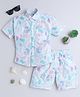 Fourfolds Cotton Blend Half Sleeves Striped & Abstract Printed Coordinating Shirt & Shorts Set - Sky Blue
